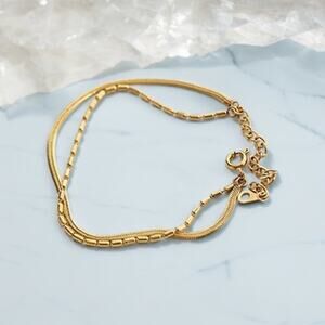 NEW 18K yellow gold double snake chain beaded bracelet jewelry B27A